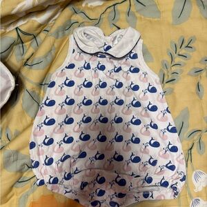 Baby Whale Print One-Piece Romper in White, Blue & Pink